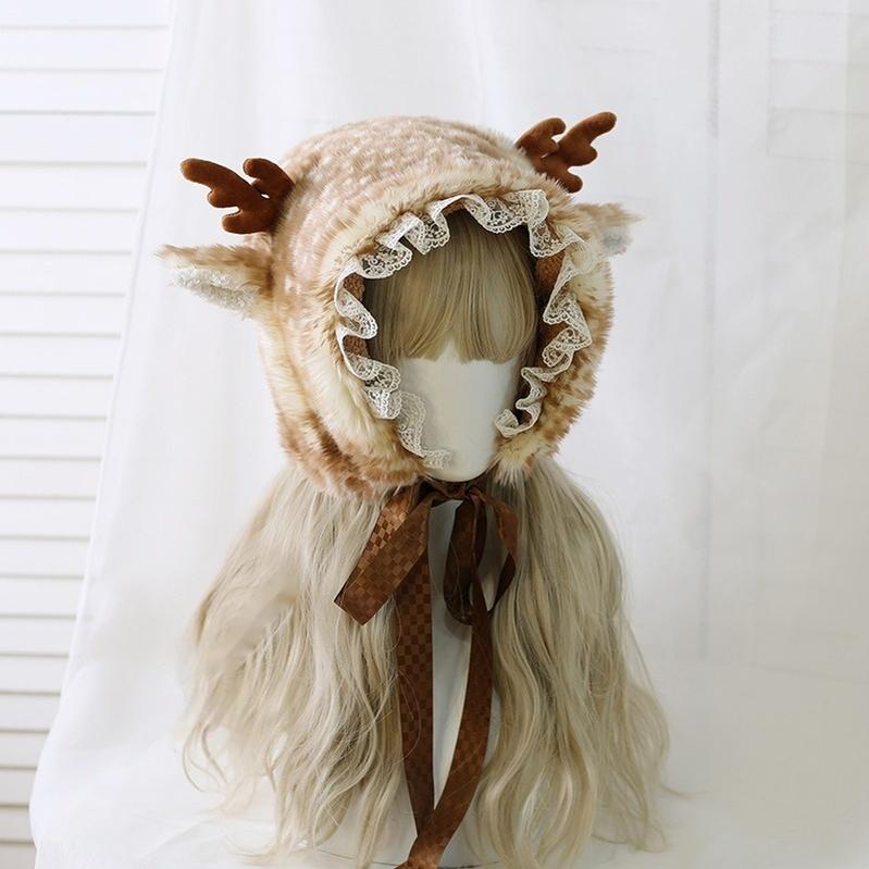Xiaogui - Deer Spot - Japanese Kawaii Lolita Hat Cute Antler Fleece Lei Feng Hat