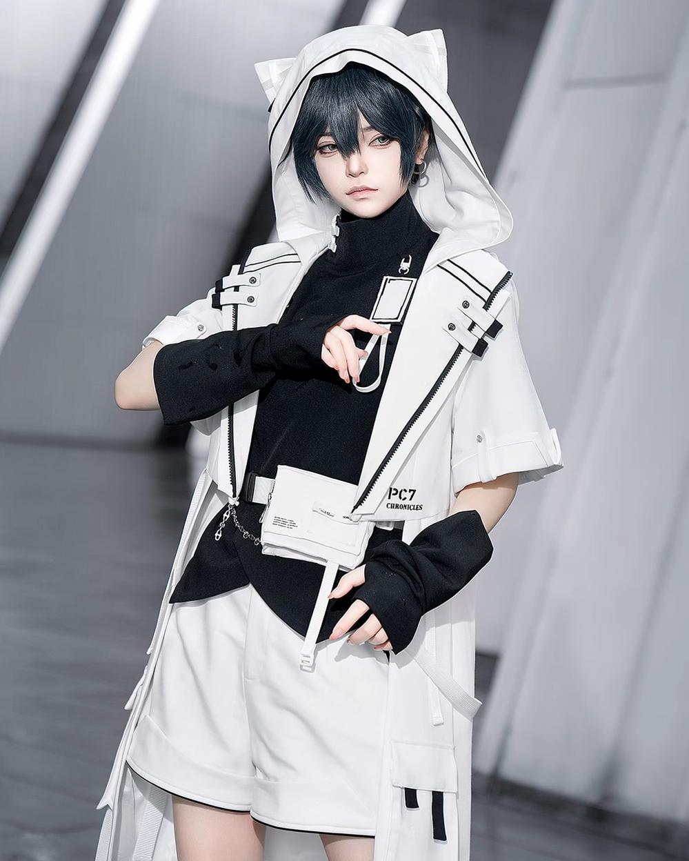 White Cat - Futuristic Style Cool Lolita Pants Suit With Cat Ear Coat