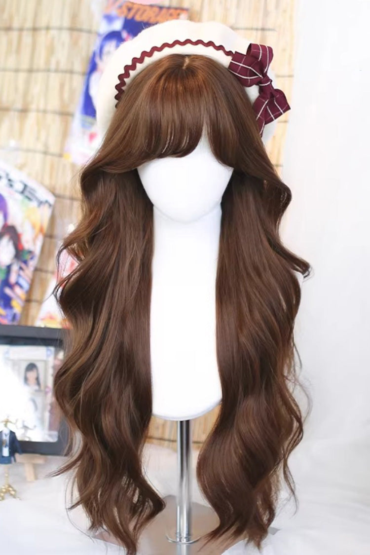 Chestnut Brown Statement Bangs Long Curls Sweet Lolita Wig