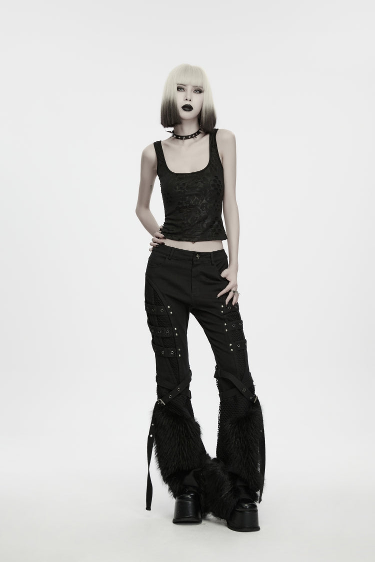 Black Printed Slim Fit Strappy Women's Punk Cool Vest