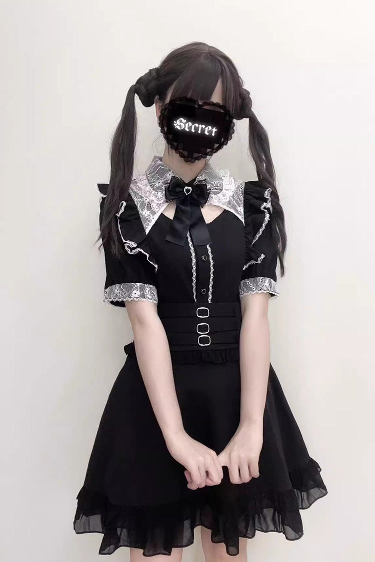 Jirai Kei Short Sleeves Hollow Bowknot Lace Sweet Blouse 3 Colors