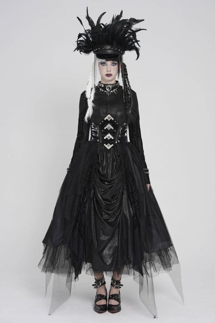 Black Multi-Layered Lace-Up Slim Irregular Asymmetric Eyelet Women's Gothic Long Skirt