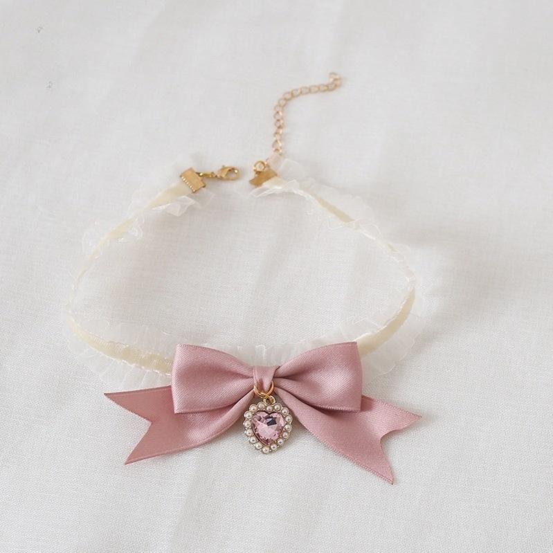 Xiaogui - Ivory & Pink Sweet Lolita Headdress Bridal Lace Headwear