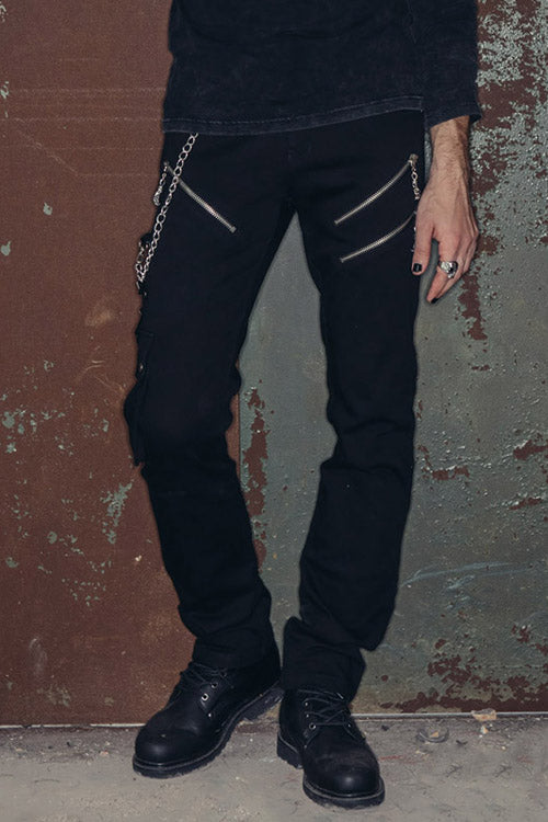 Black Punk Rock Zipper With Chains Mens Pants