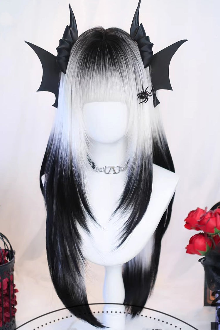 Black/White Natural Gradient Gothic Sweet Lolita Long Straight Wig