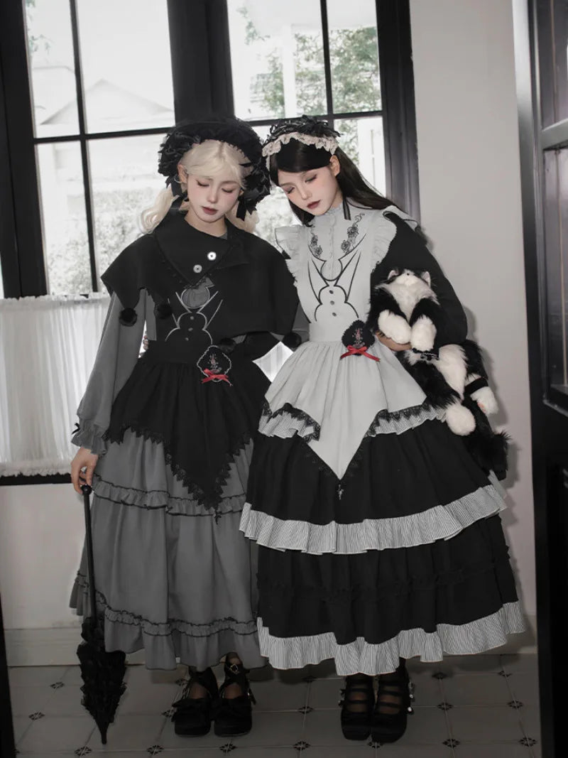 Goth Lolita triple-layer embroidered OP dress in dark autumn style, perfect for elegant daily wear and cosplay