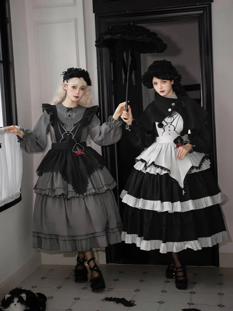 Goth Lolita triple-layer embroidered OP dress in dark autumn style, perfect for elegant daily wear and cosplay