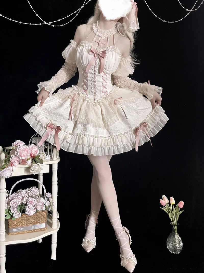 Original Gothic Lolita halter dress featuring ballet-inspired doll style, unique design, and elegant Lolita silhouette.