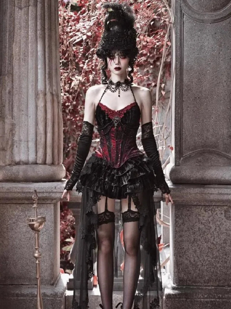 Elegant Gothiclolita velvet corset dress with noble style, perfect for Christmas and winter events