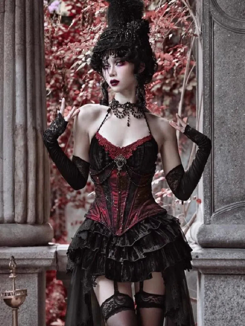 Elegant Gothiclolita velvet corset dress with noble style, perfect for Christmas and winter events