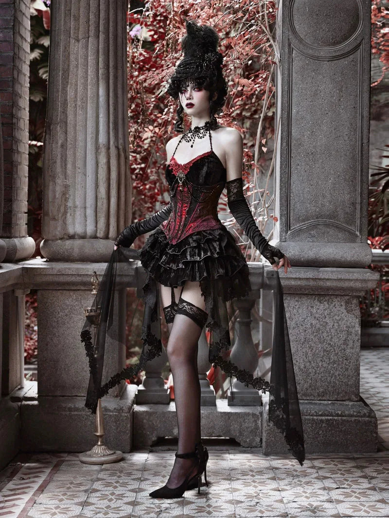Elegant Gothiclolita velvet corset dress with noble style, perfect for Christmas and winter events