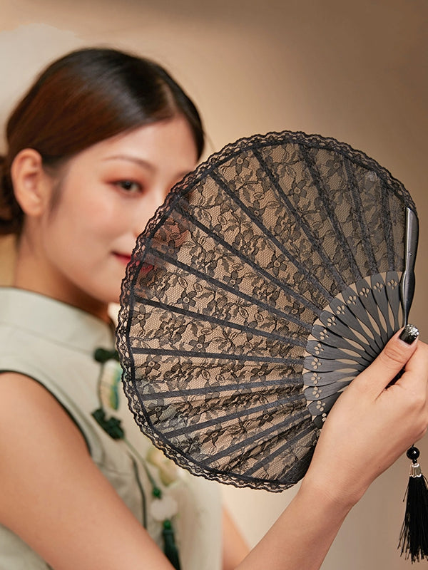 Handmade Lace Japanese Folding Fan Vintage Shell Fan