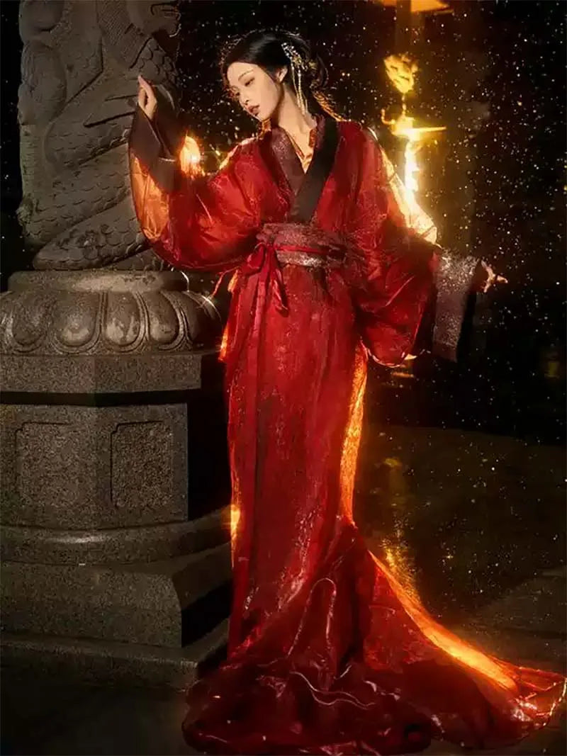 Red Hanfu Dresses | Charming Warring States Straight-Hem Robe