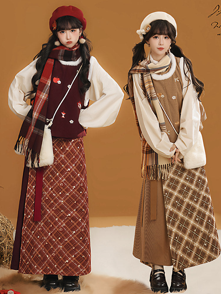 Hanfu-Inspired Winter Outfit Warm Chinese Style Top and Skirt Set