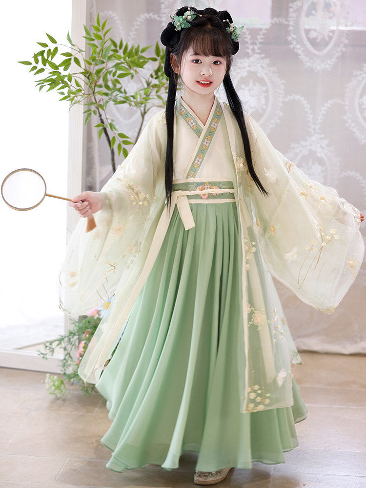 Light Green Hanfu Dress for Girls – Embroidered Kids Outfit