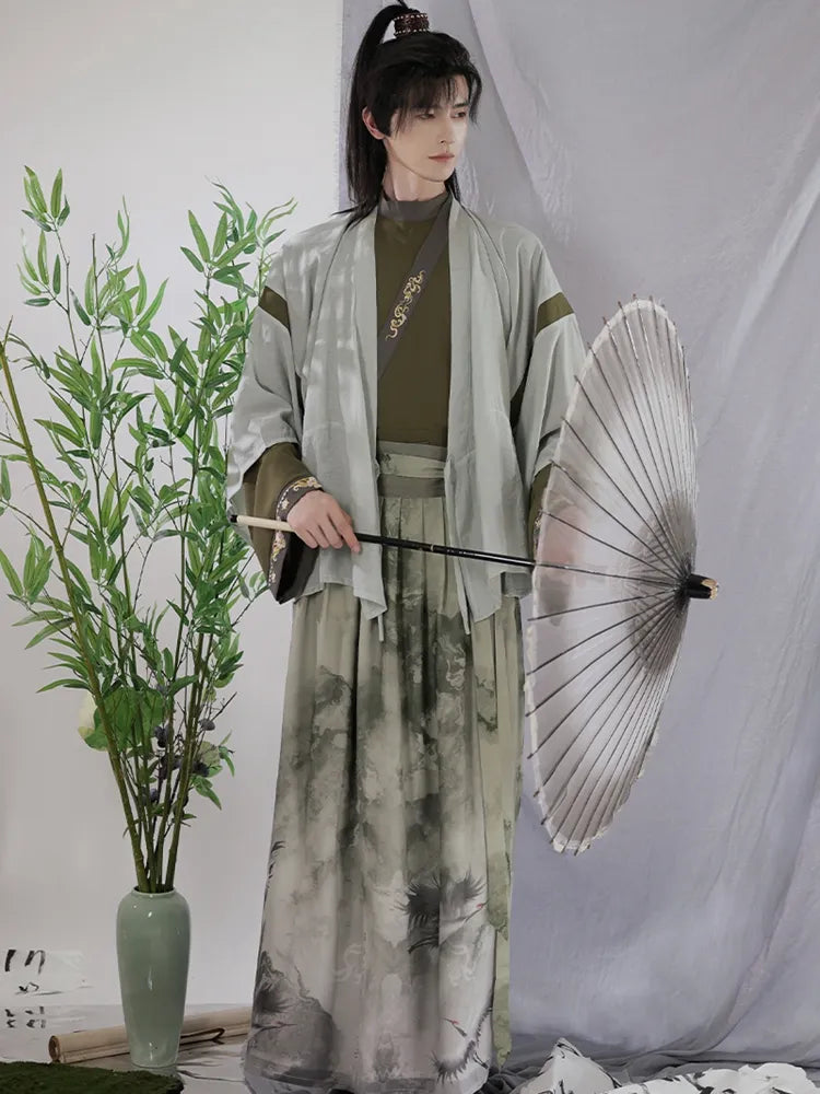 Men’s Chiffon Hanfu Set Elegant Jin-Style Robe