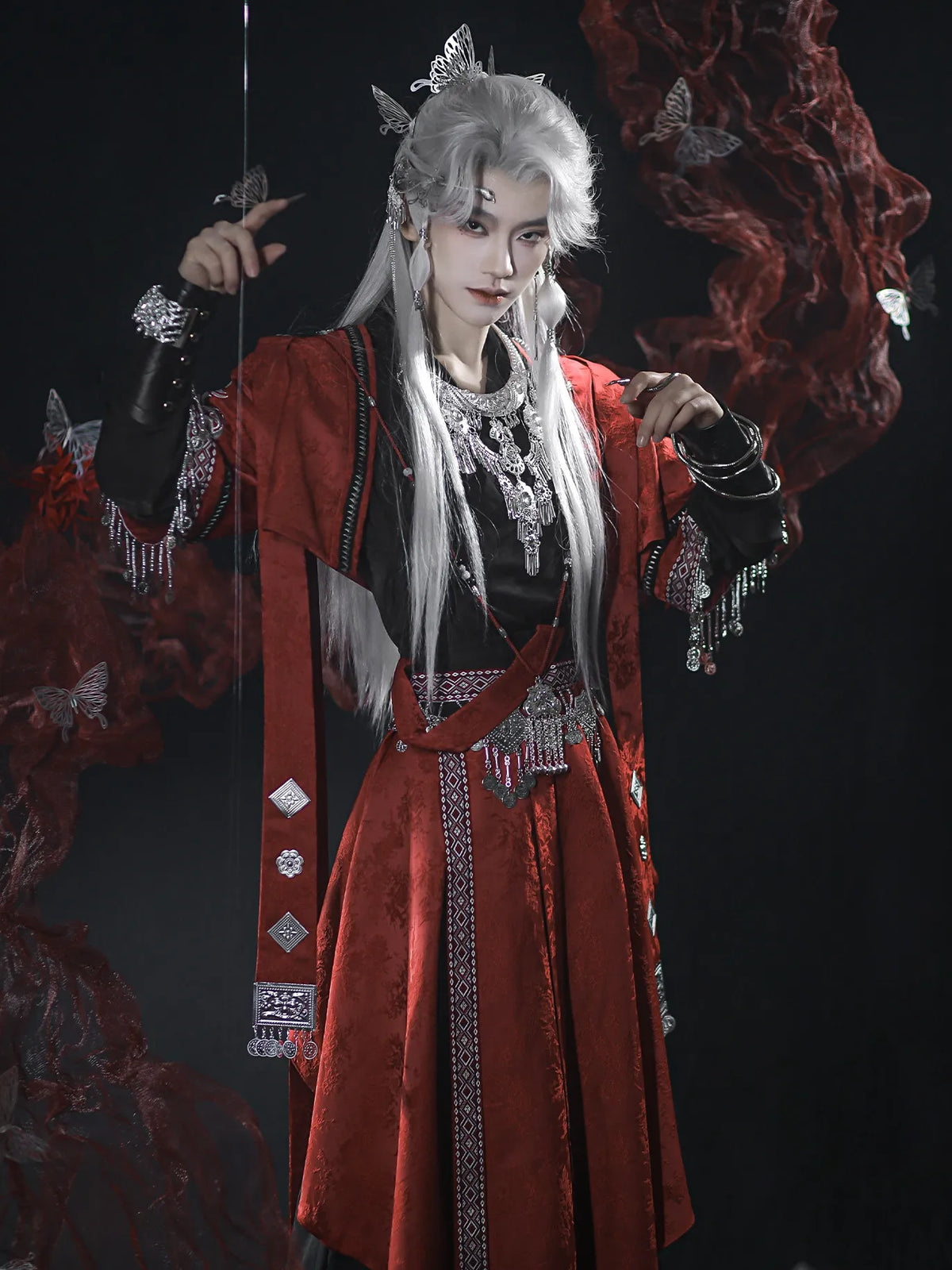 Red Hanfu Male Outfit – Wuxia Ethnic Style Cosplay Costume