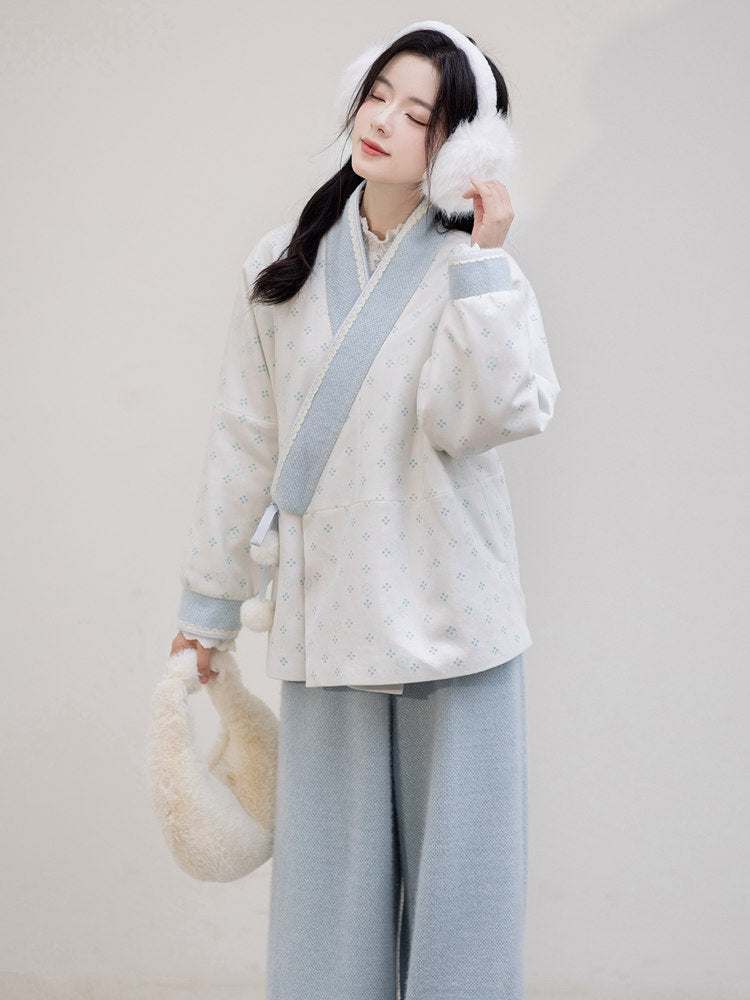 Winter Hanfu Lounge Set Jin-Style Jacket and Wide-Leg Pants