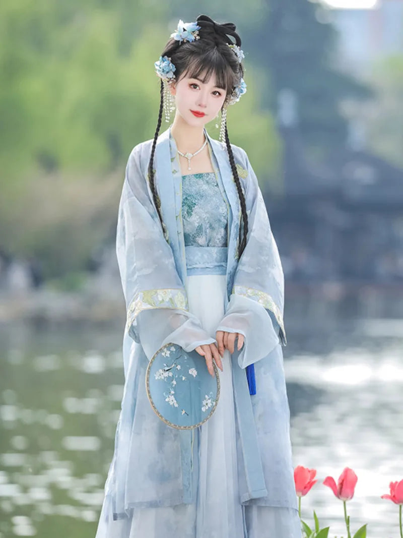 Hanfu style clothes Song-inspired summer chiffon dress with embroidery