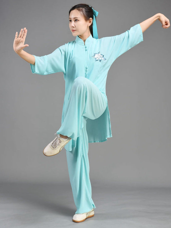 Women’s Tai Chi Suit with Floral Embroidery – Custom Size