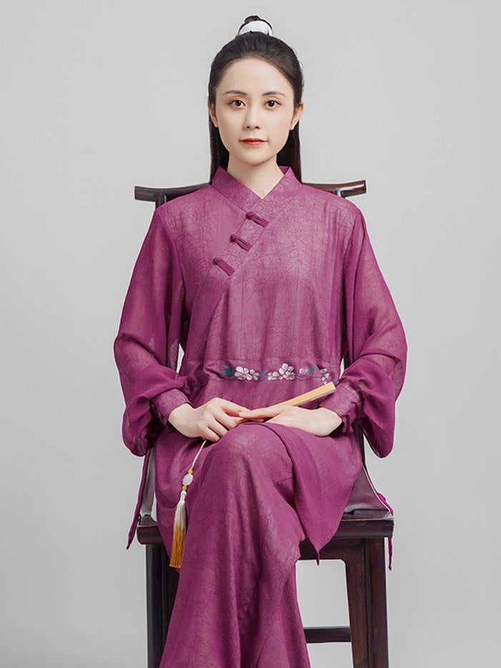 Rose Red Tai Chi Outfit for Women – Summer 2-Piece Set