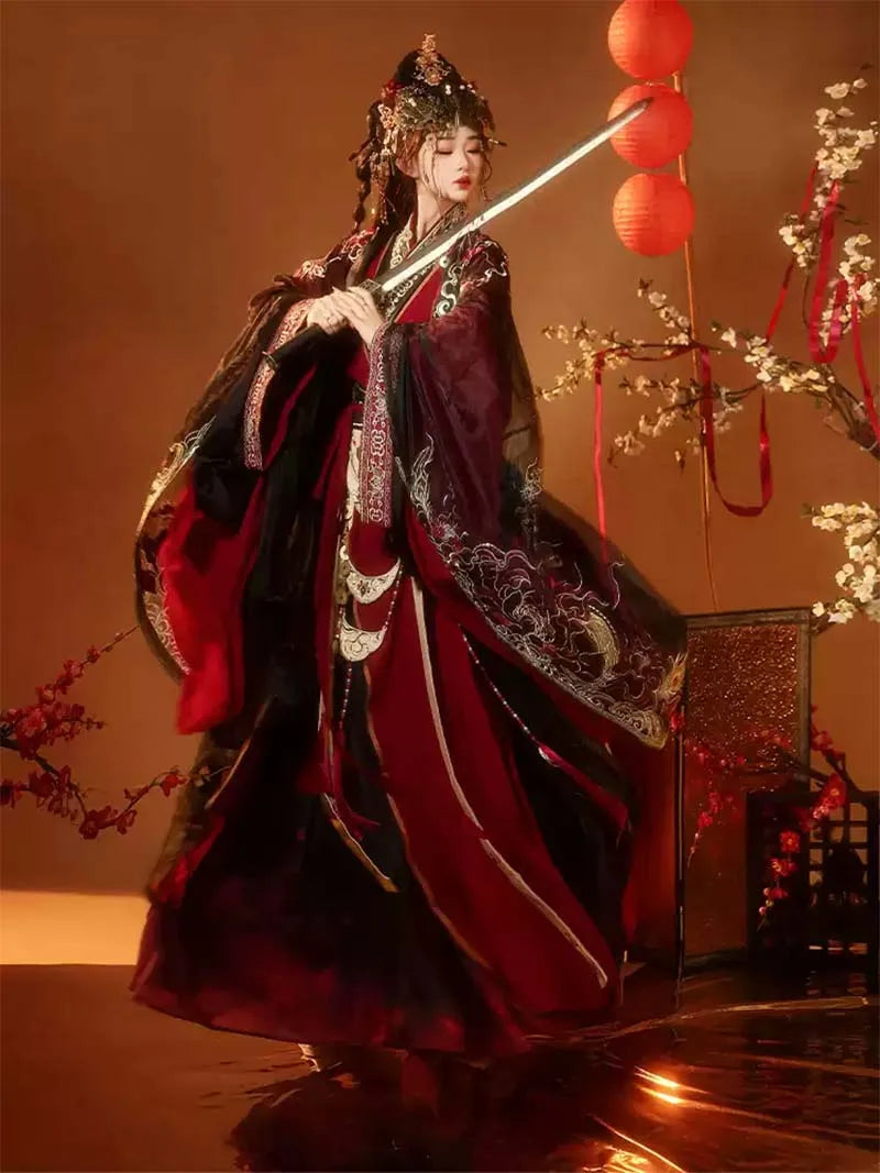 Hanfu Traditional Warring States Robe | Embroidered Straight-Hem Design