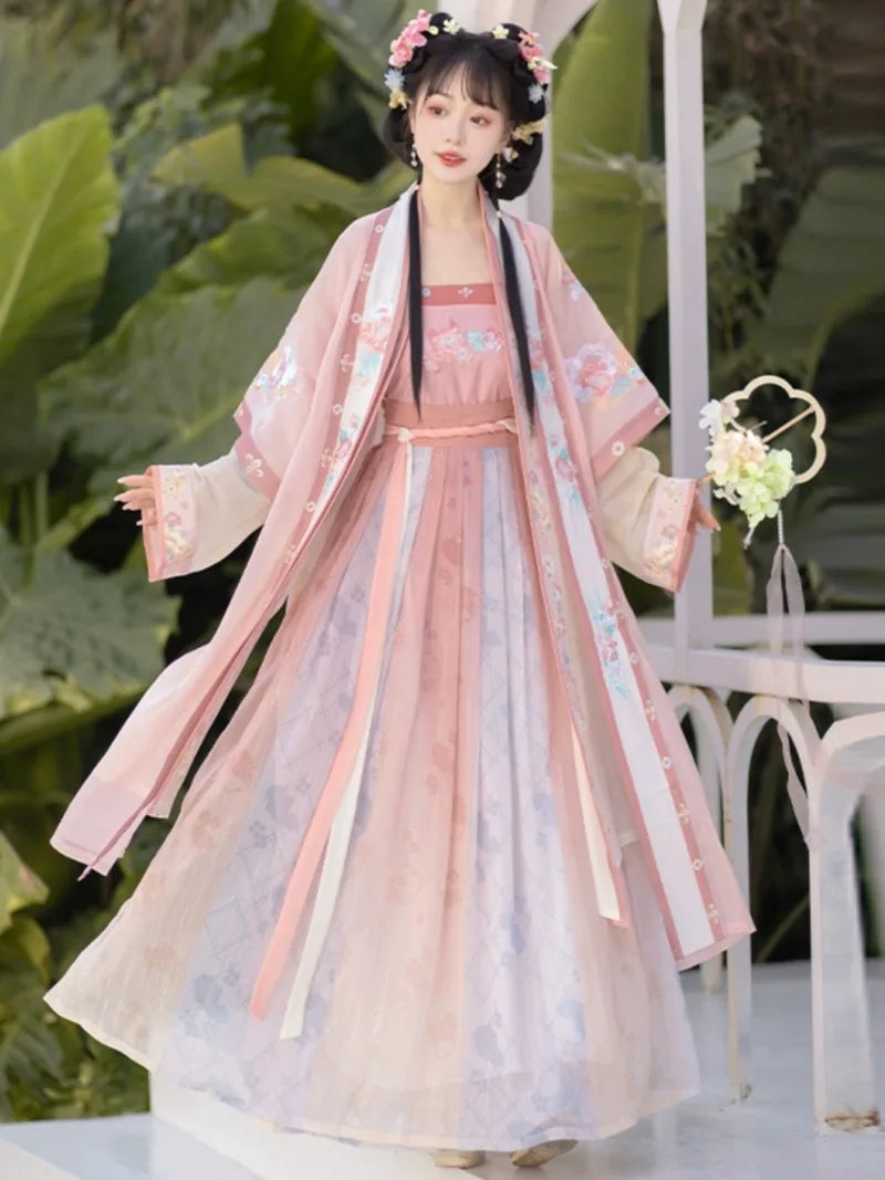 Hanfu women's clothing embroidered neckline waist tie flowing skirt