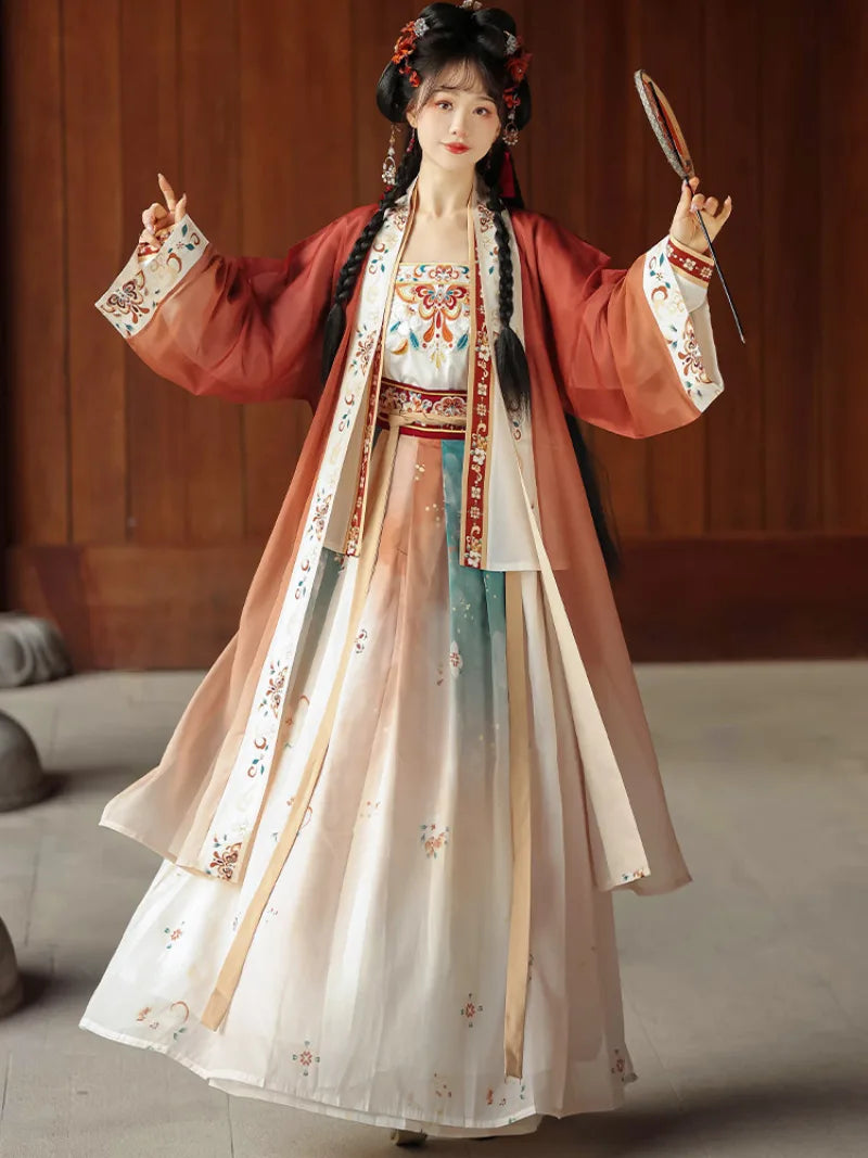 Hanfus Song style beizi set with delicate embroidery and airy ruqun skirt