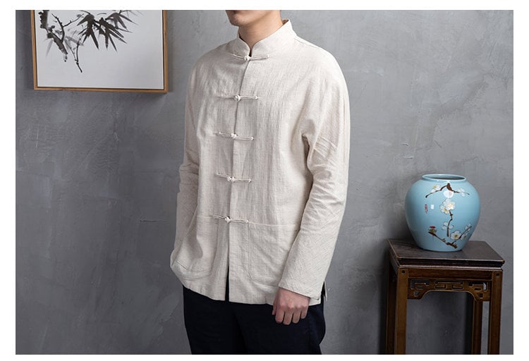 Chinese Mandarin Collar Linen Cotton Tang Shirt
