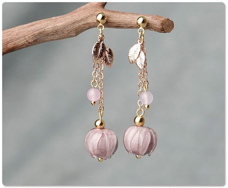 Pink Flower Beads Drop Earrings