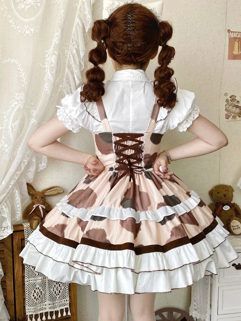 Kawaii sweets Lolita JSK dress with soft doll-like design. Sweet, cute, and cozy for autumn and winter outfits. Perfect for soft-girl Lolita style.