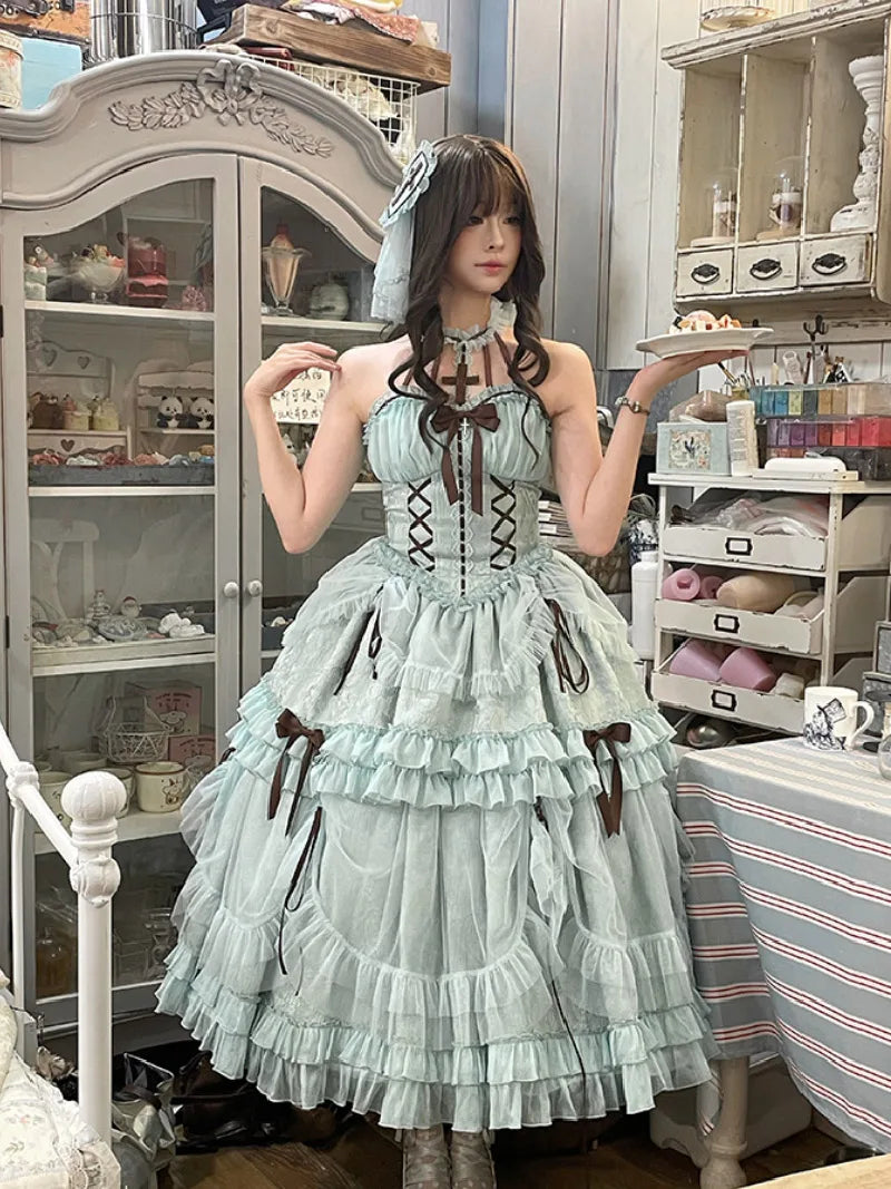 Original Lolita Gothic halter dress with cross accents and layered gothic silhouette