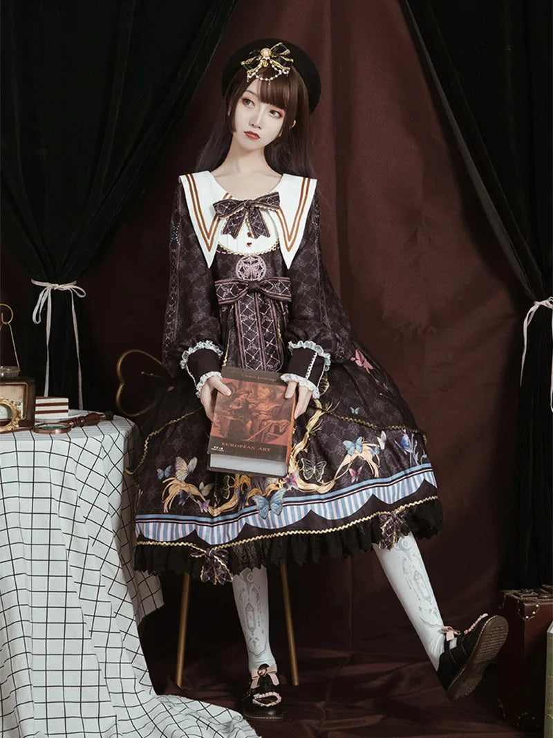 Elegant lolita outfit dress to impress with Butterfly OP, cute and comfortable plus-size design for daily wear