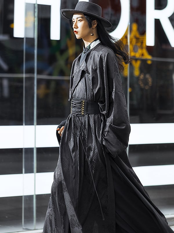 Men Hanfu Dress Black Tang Round Necked Robe