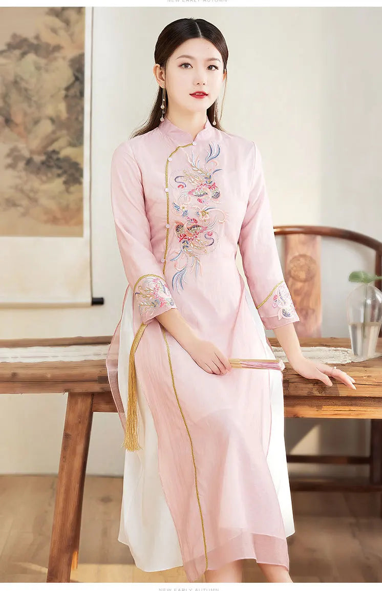 Ao Dai Style Qipao Dres – A-Line Long Cheongsam