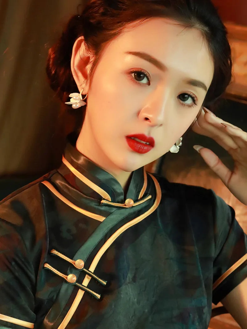 Elegant qipao dress traditional with modern Chinese design, vintage charm, and graceful long silhouette