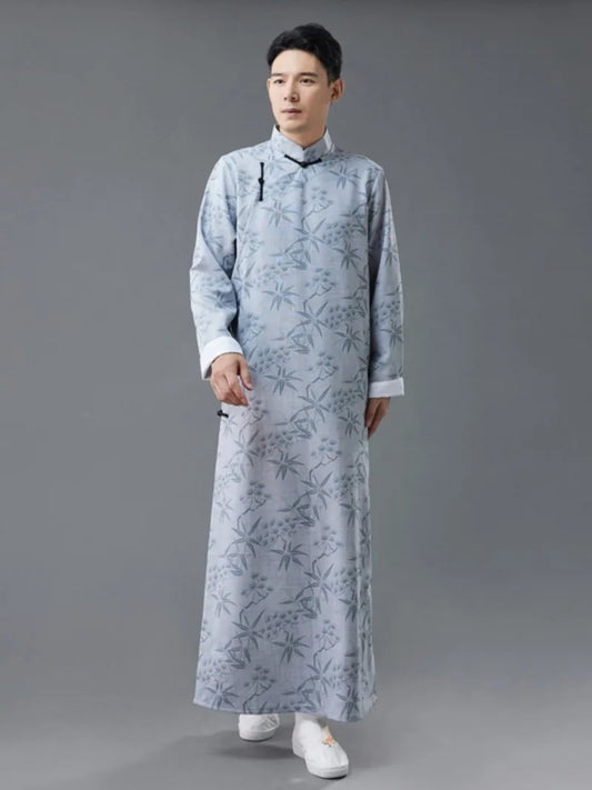 Qipao Mens Vintage Chinese Long Robe Traditional Style
