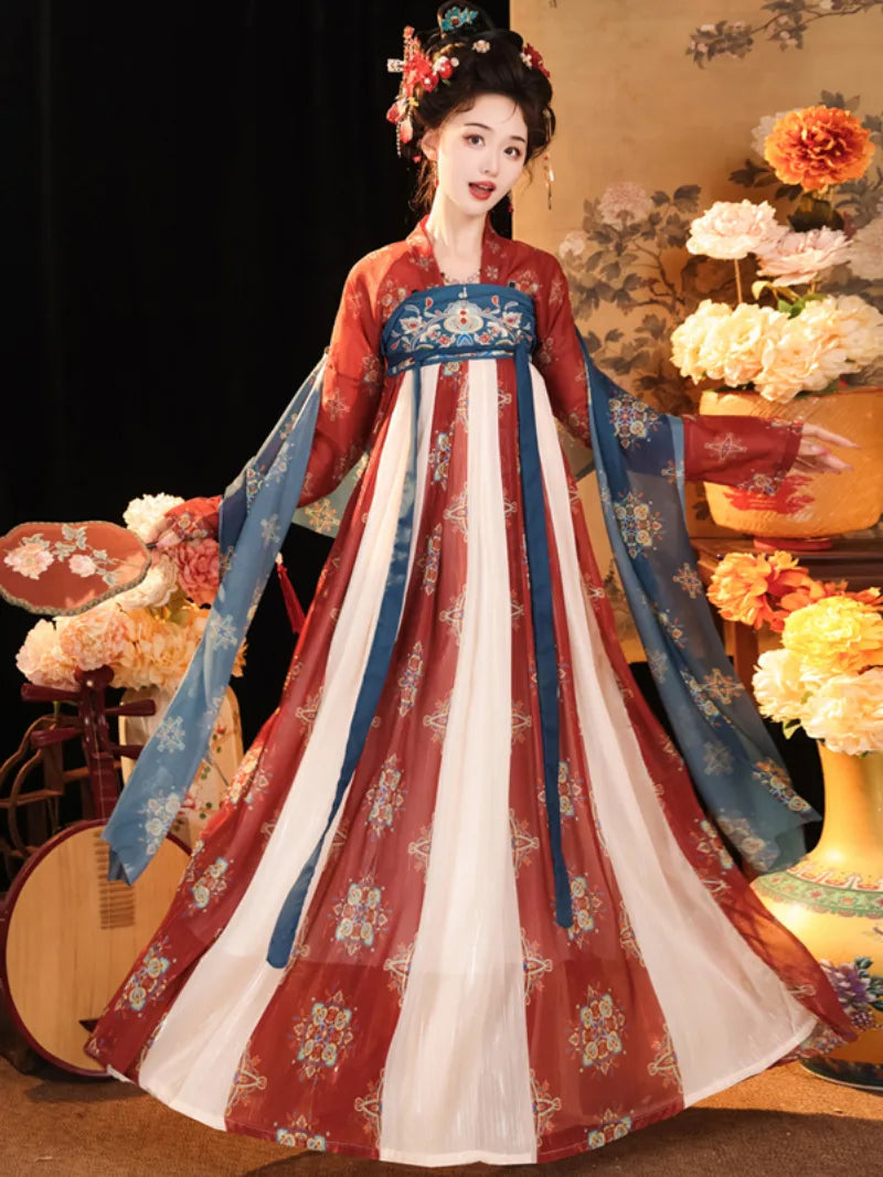 Elegant real Tang Dynasty clothing with flowing ruqun and pastel restoration design
