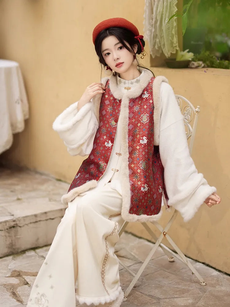 Chinese Winter Vest for Women with Embroidered Brocade