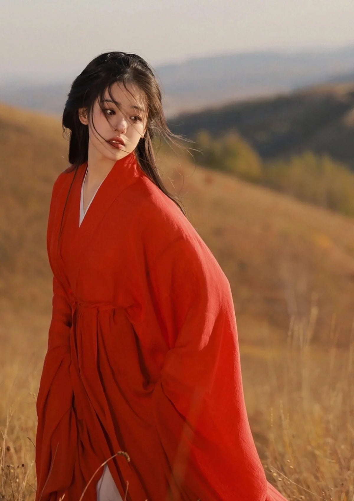 Red Flowing Wei-Jin Style Chinese Hanfu Dress