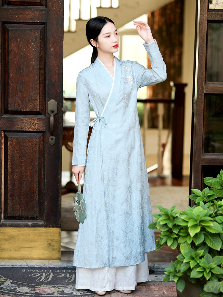 Embroidered Silk Linen Hanfu Dress Jacquard Tea Dress