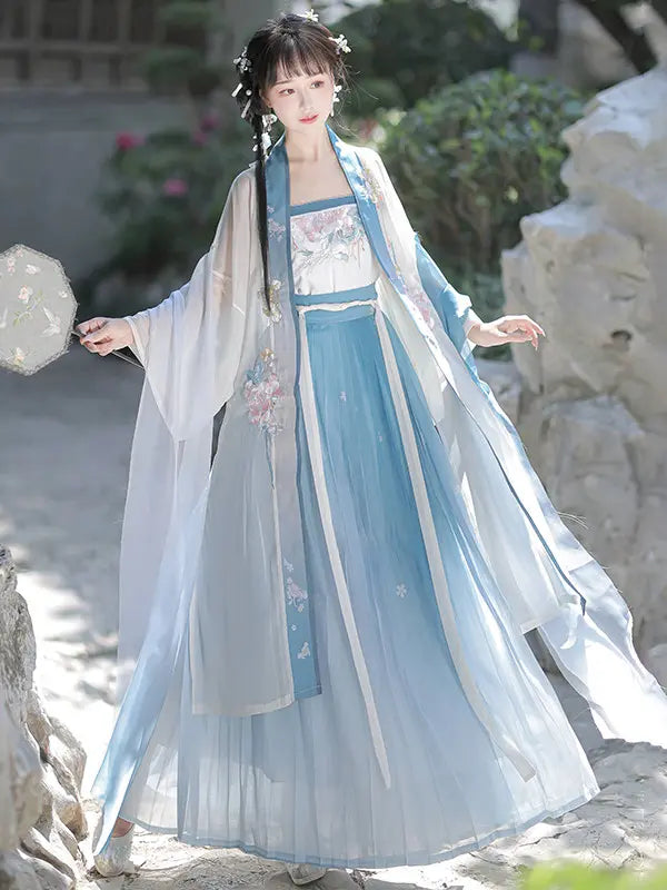 Blue and White Song Dynasty Chinese Hanfu Dress
