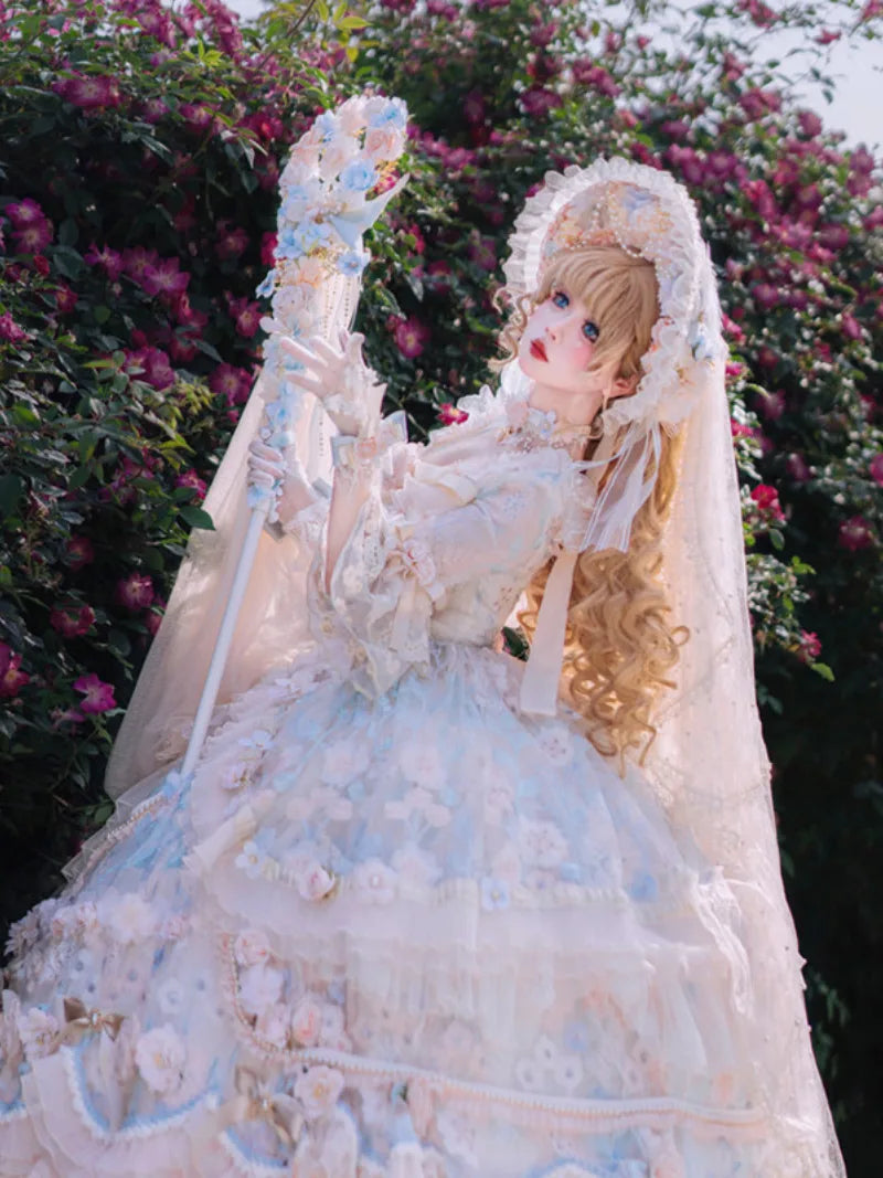 Sweet dresses rose banquet Lolita long OP with elegant floral princess style