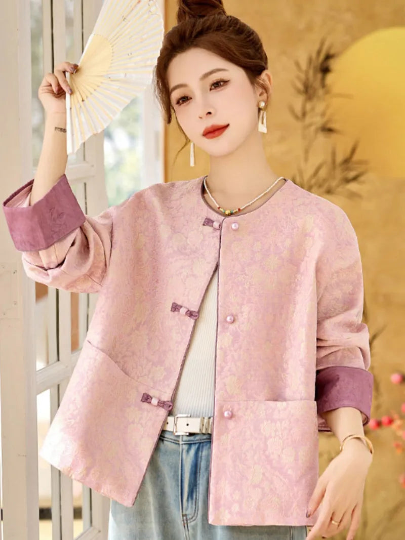 Tang suit female high-end jacquard Chinese jacket with pankou buttons, modern traditional style for elegant women