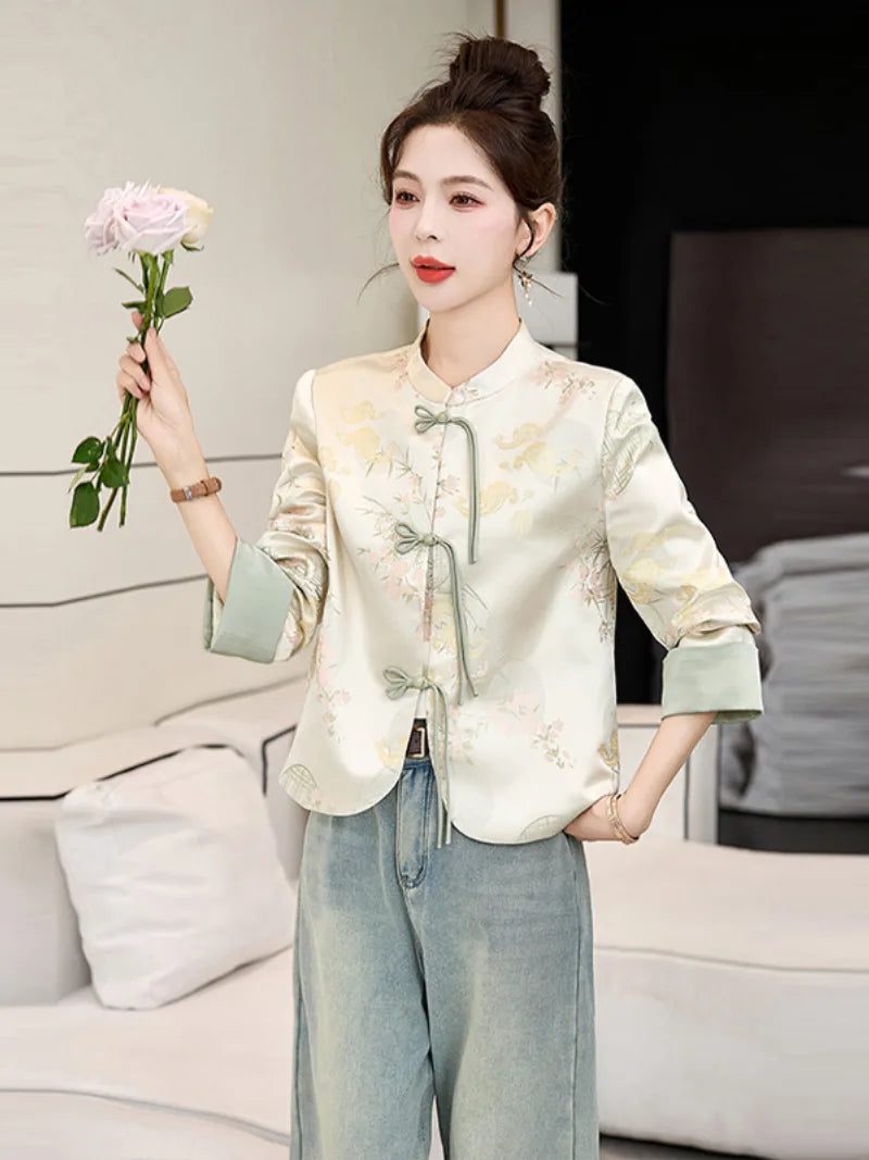 Tang suit female Chinese-style jacket with pankou buttons, modern traditional design, versatile spring and autumn outerwear for women