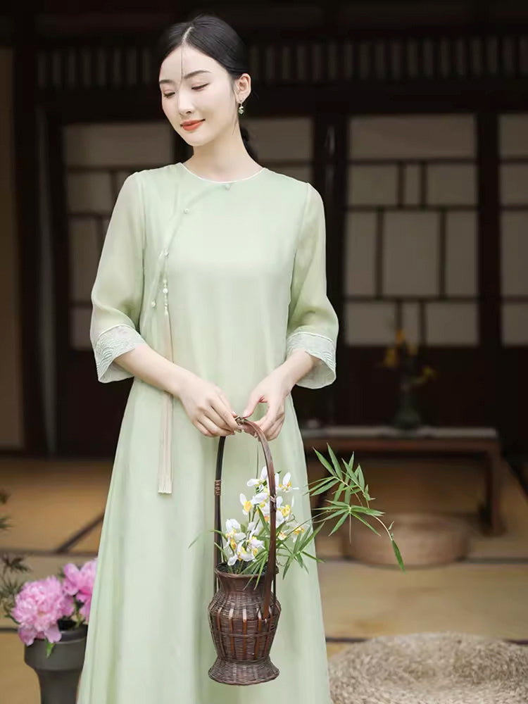 Tencel Jacquard Zen Tea Dress with Embroidery