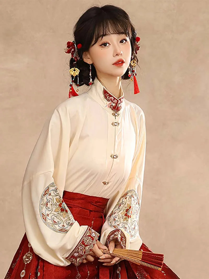 Wedding hanfu red mamian skirt set for marriage, engagement, and festive celebrations