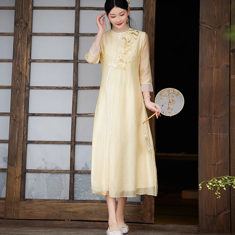 Floral Embroidered Loose A line Cheongsam Qipao Dress | Radiance