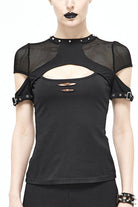 Black Sexy Short Sleeves Rock Mesh Stretchy Women Punk T-Shirt