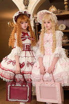 [Crimson Snowberry] Square Collar Sleeveless Double-Layered Ruffled Bow Lace-Up Sweet Elegant Lolita Jsk Dress 2 Colors